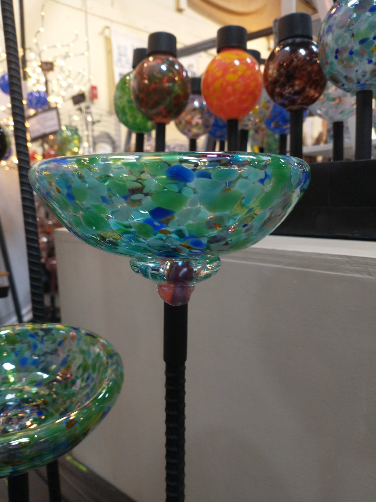 Bird Bath minis Glass garden bird bath minis garden ornaments yard art hand blown glass oriole feeder seed holder bee water