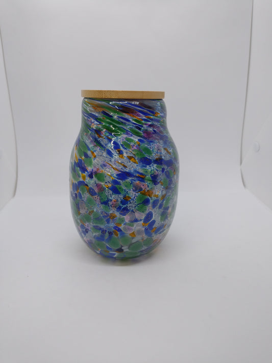 Glass Jar with Lid Hand Blown Glass Kitchen Decor Sugar Jar Spice Jar Container