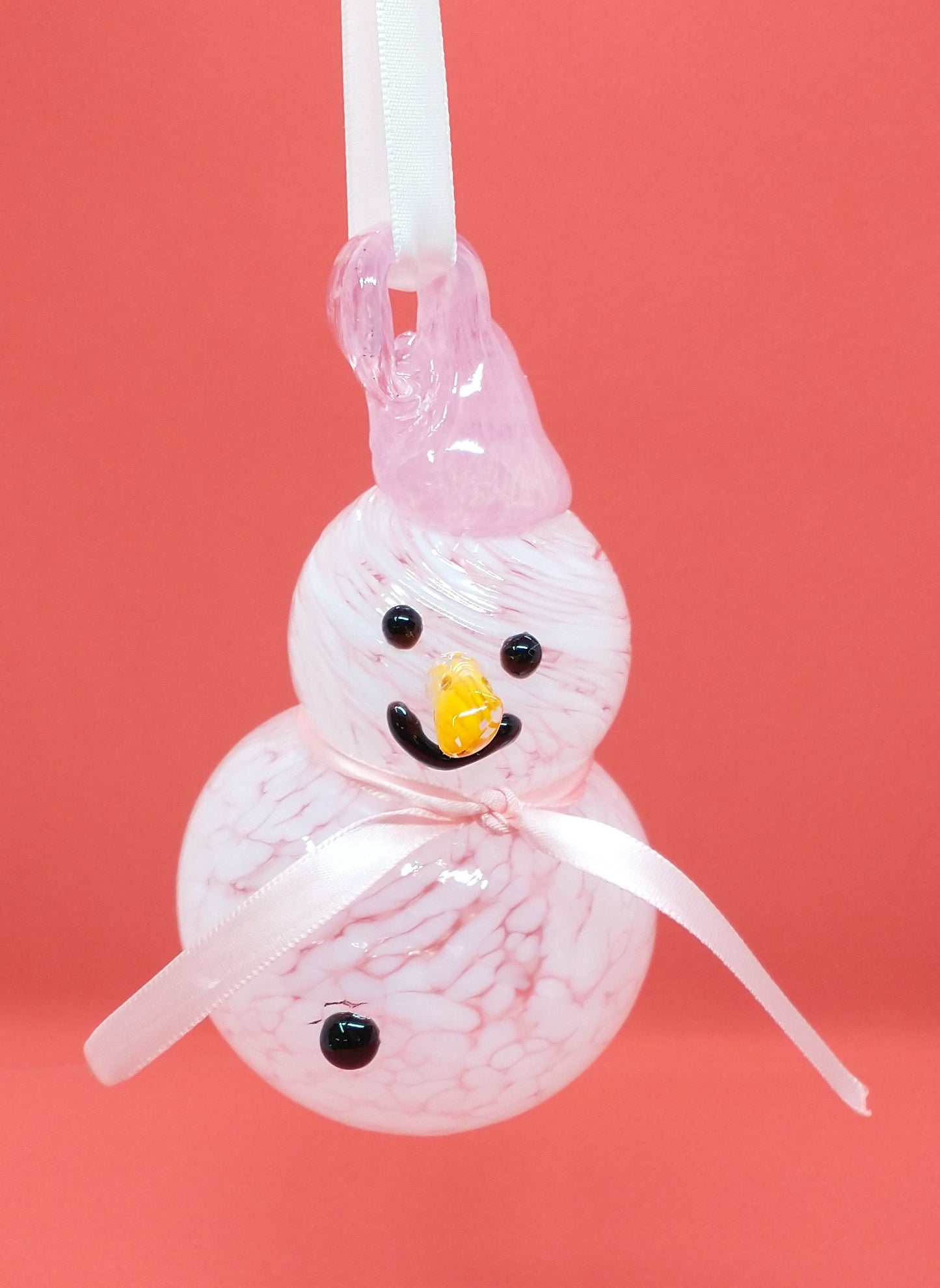 PINK Glass Snowman ornament frosty the snowman glass snowmen Hand Blown Glass Snowmen Decorative winter snowman Christmas snow decorative