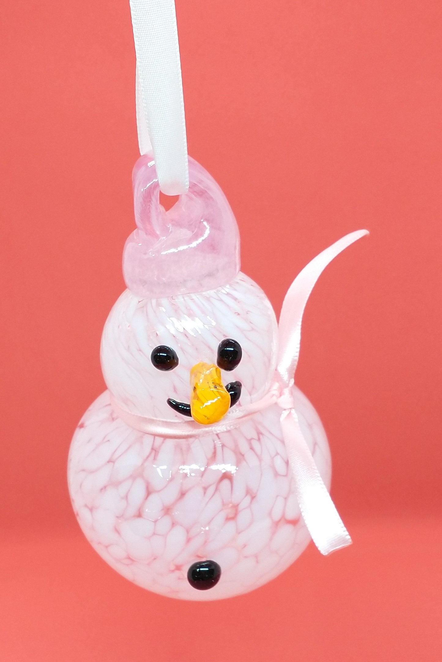 PINK Glass Snowman ornament frosty the snowman glass snowmen Hand Blown Glass Snowmen Decorative winter snowman Christmas snow decorative