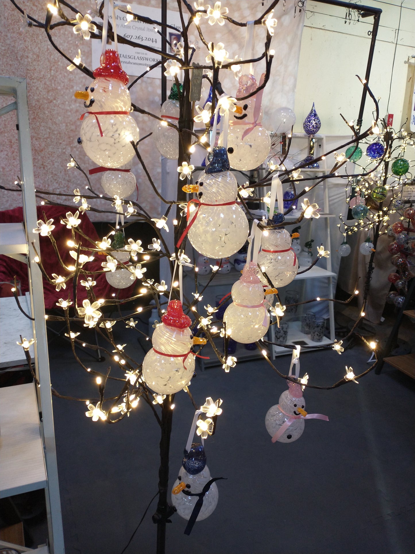 PINK Glass Snowman ornament frosty the snowman glass snowmen Hand Blown Glass Snowmen Decorative winter snowman Christmas snow decorative