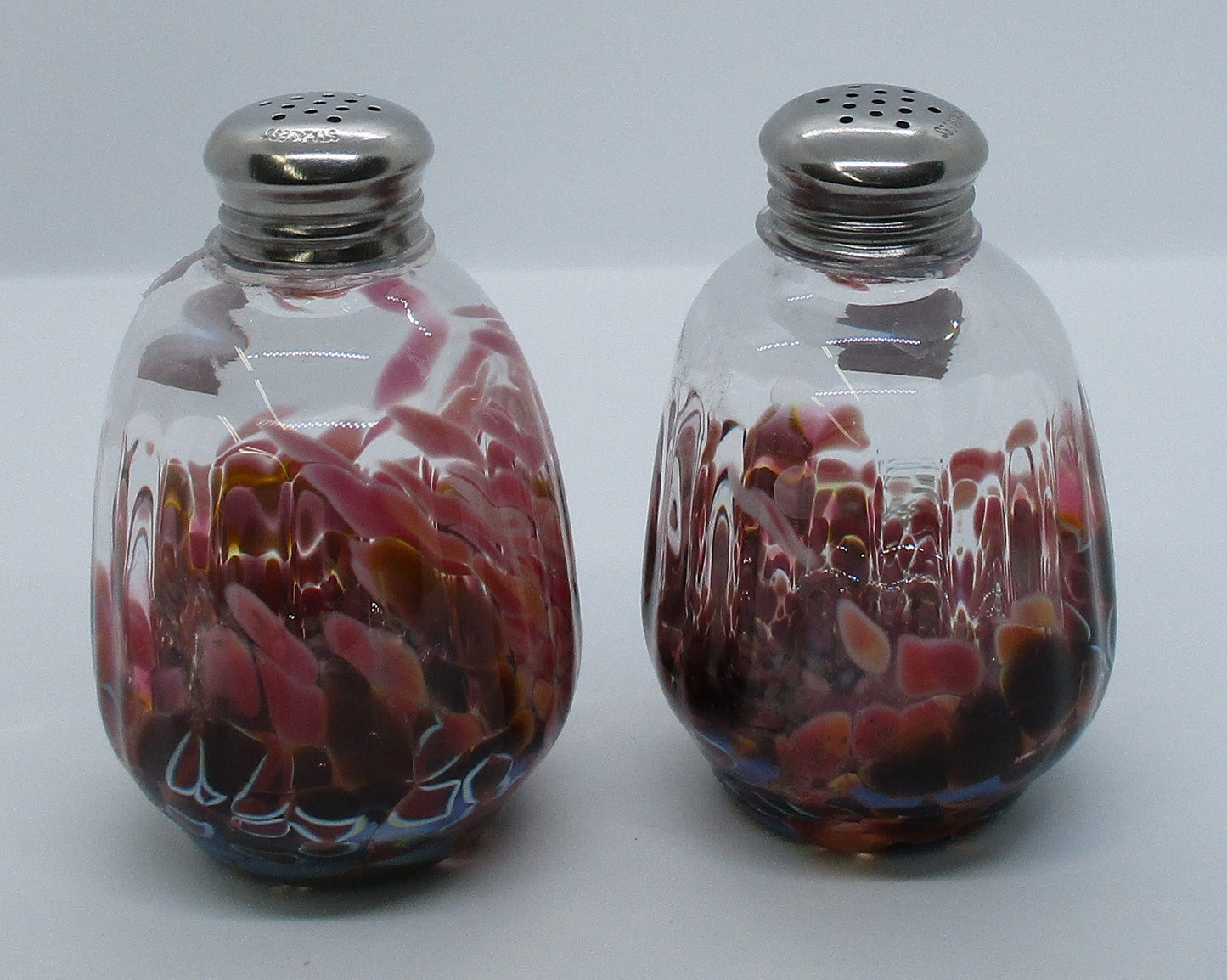 Pink salt and pepper shakers Pink Kitchen Decor Dining Hand Blown Glass