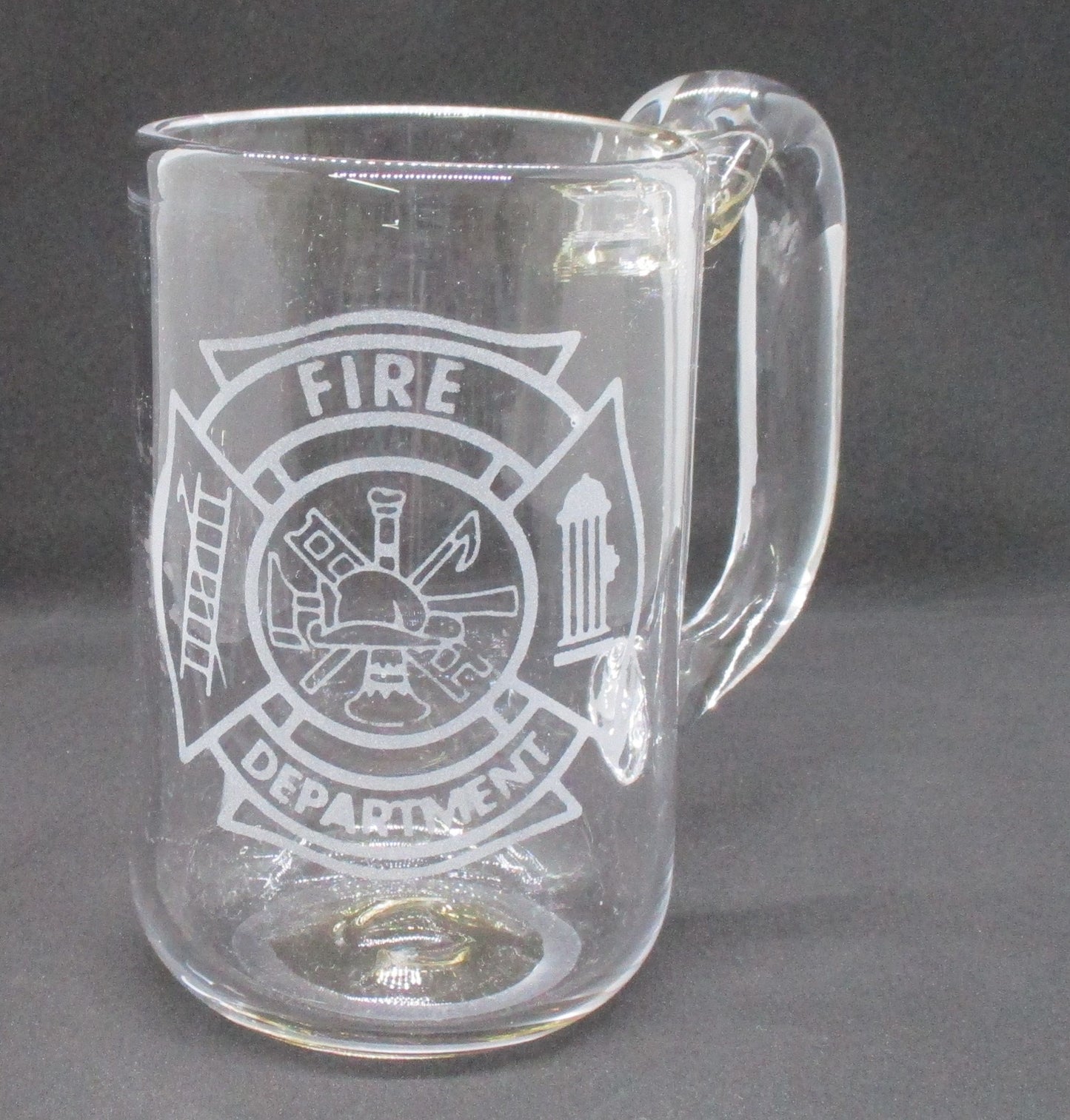 Hand Blown Glass Mug Fire Department Drinking Glass personalized Engraved Etched