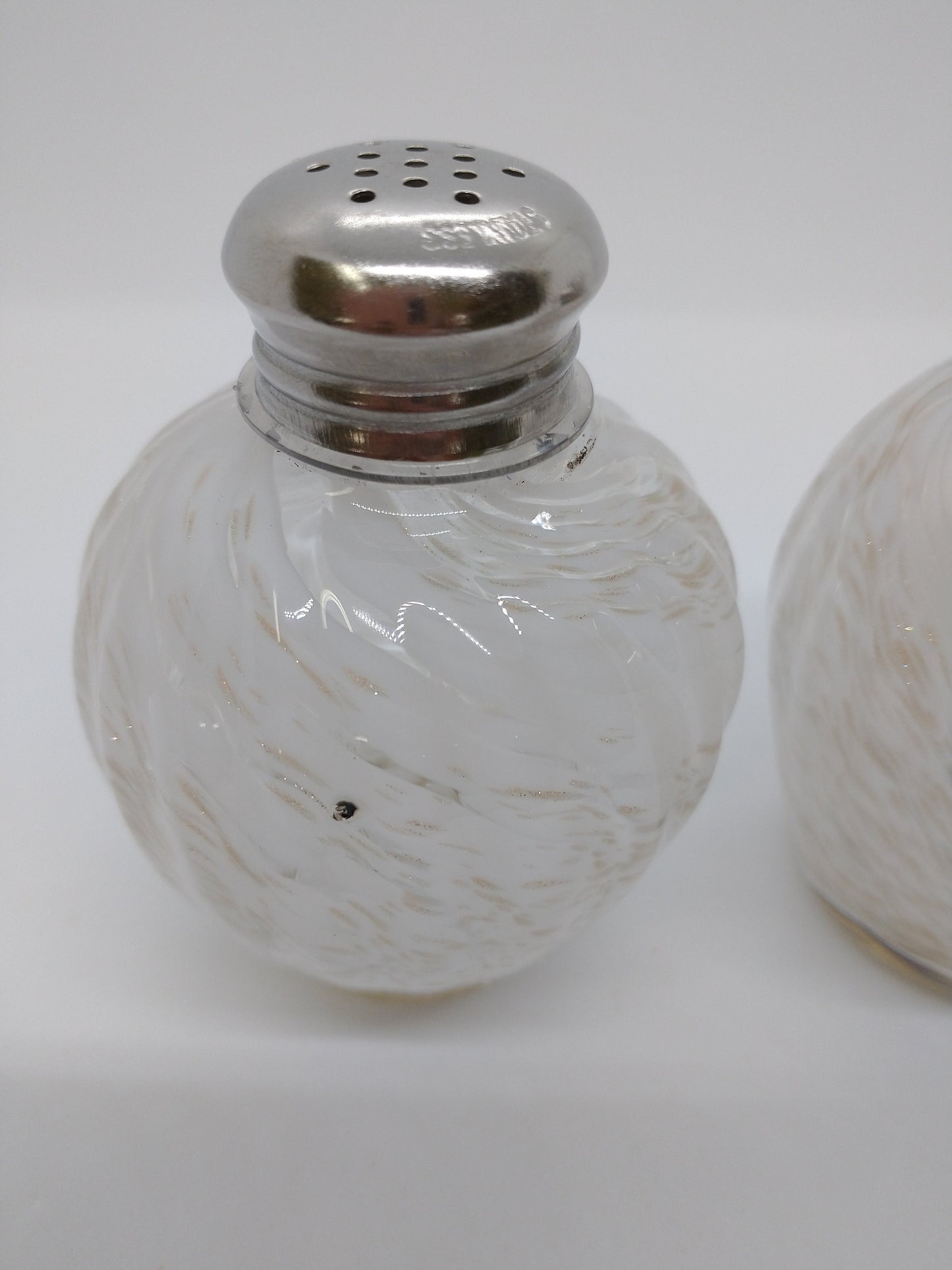 White Glass salt and pepper shakers hand blown glass Kitchen Decor Dining Cooking Gift