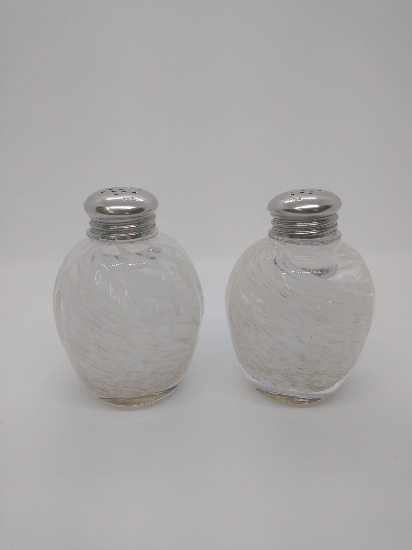 White Glass Salt and Pepper Shakers Glass Hand blown glass white Kitchen Dining Cooking Decor