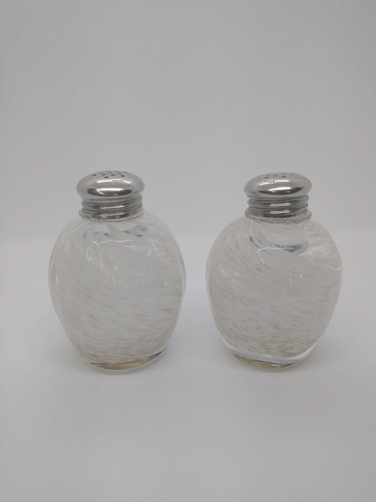 White Glass Salt and Pepper Shakers Glass Hand blown glass white Kitchen Dining Cooking Decor