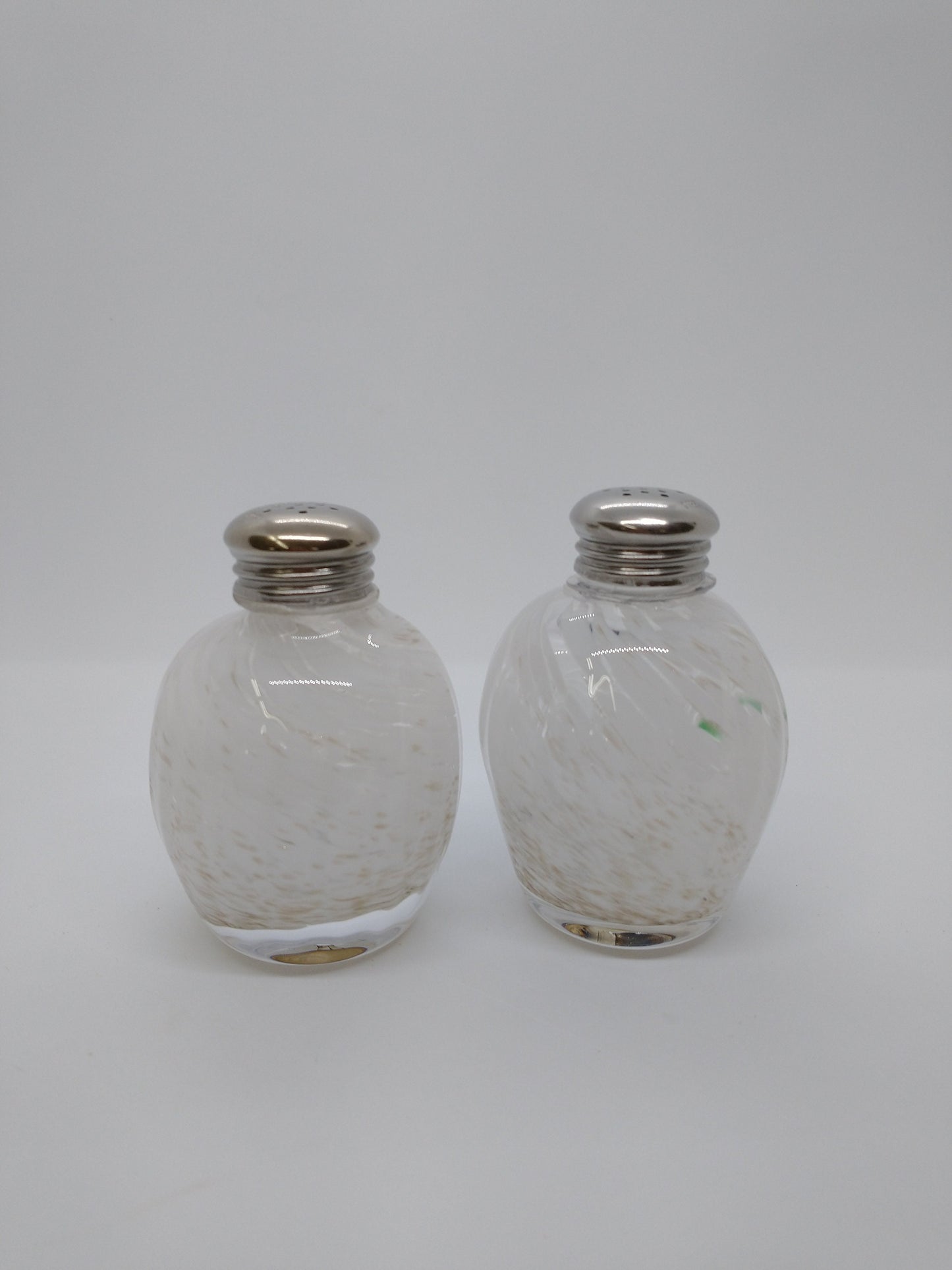 White Glass Salt and Pepper Shakers Glass Hand Blown Kitchen Dining room Decor Cooking