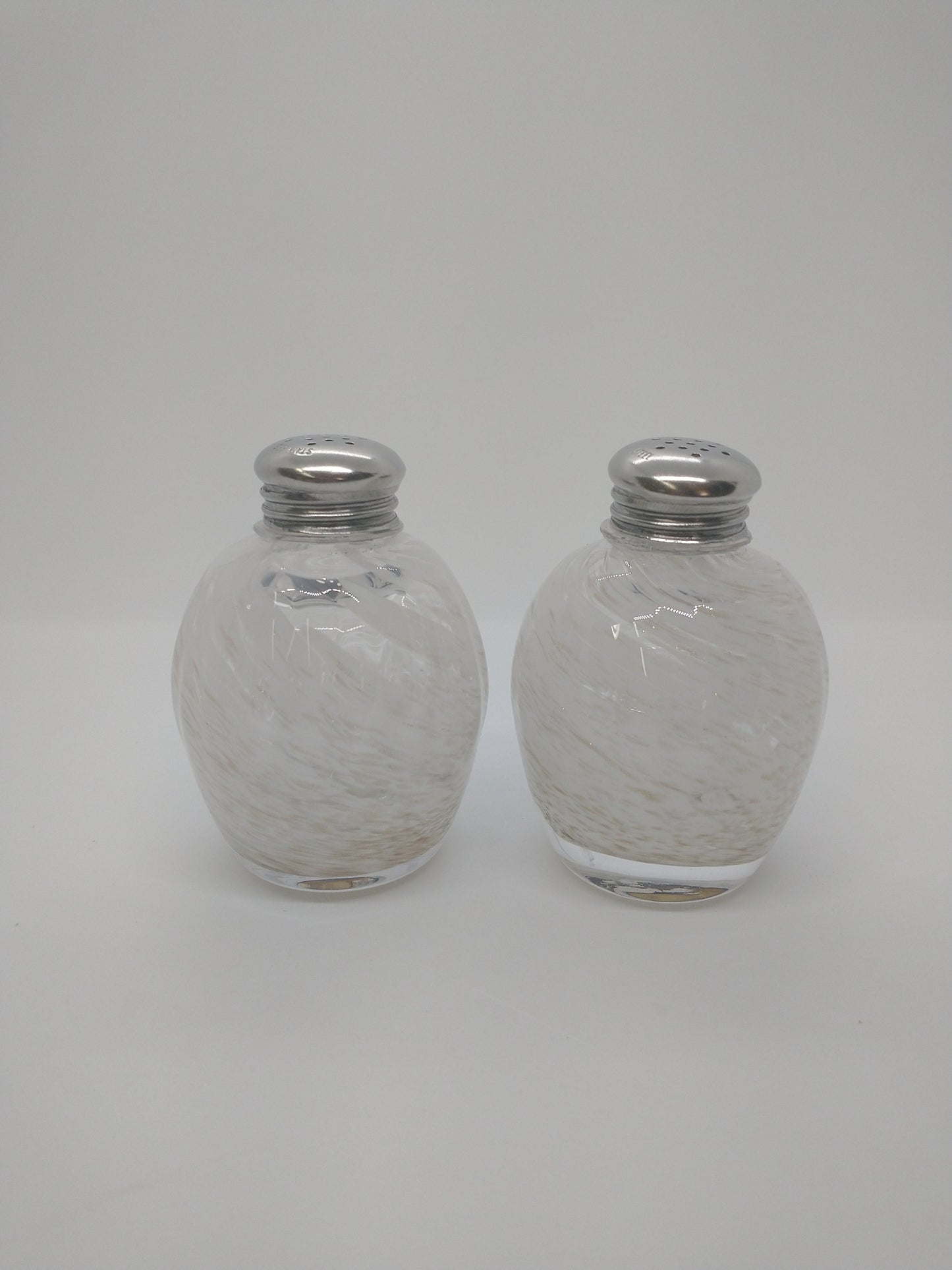 White Glass Salt and Pepper Shakers Glass Hand blown glass white Kitchen Dining Cooking Decor