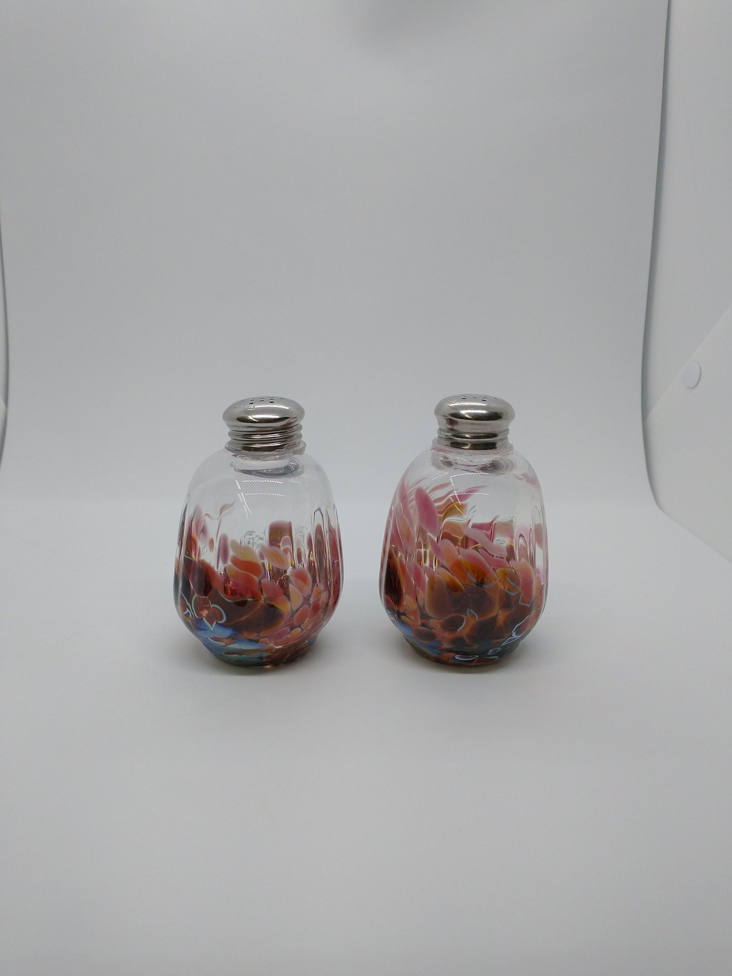 Pink salt and pepper shakers Pink Kitchen Decor Dining Hand Blown Glass