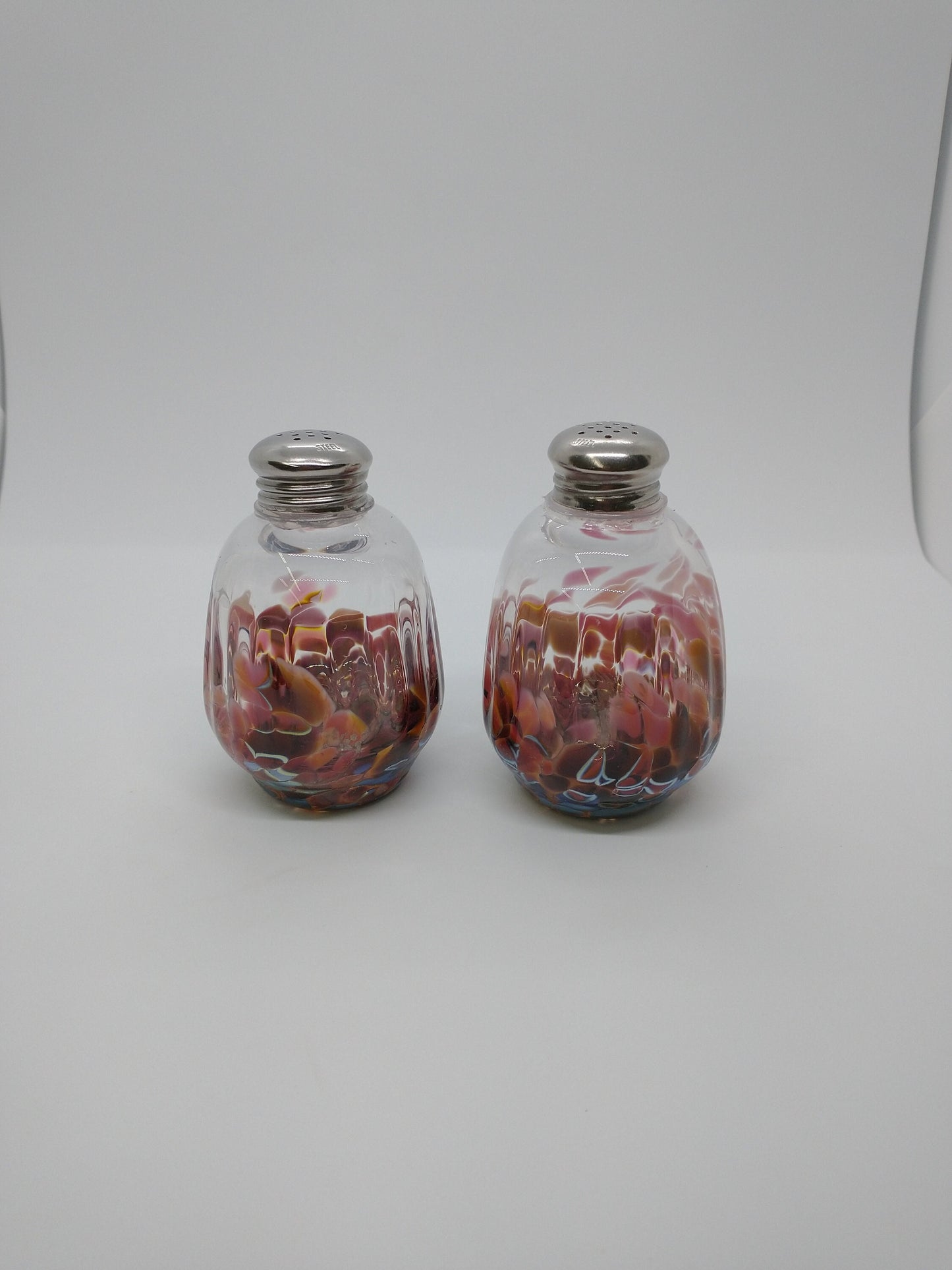 Pink salt and pepper shakers Pink Kitchen Decor Dining Hand Blown Glass