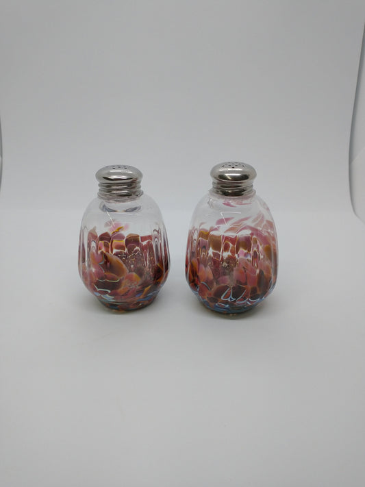 Pink salt and pepper shakers Pink Kitchen Decor Dining Hand Blown Glass