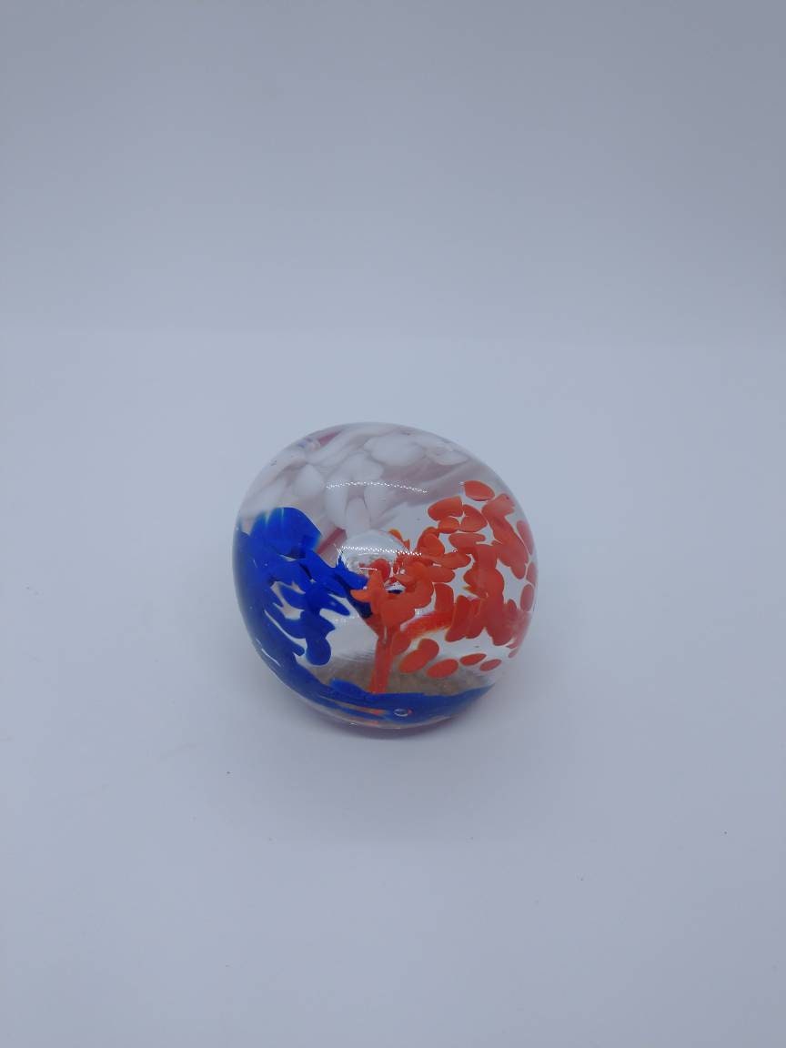 Small Glass Paperweight Hand Blown Glass Ornament decoration home decor gift idea red white blue