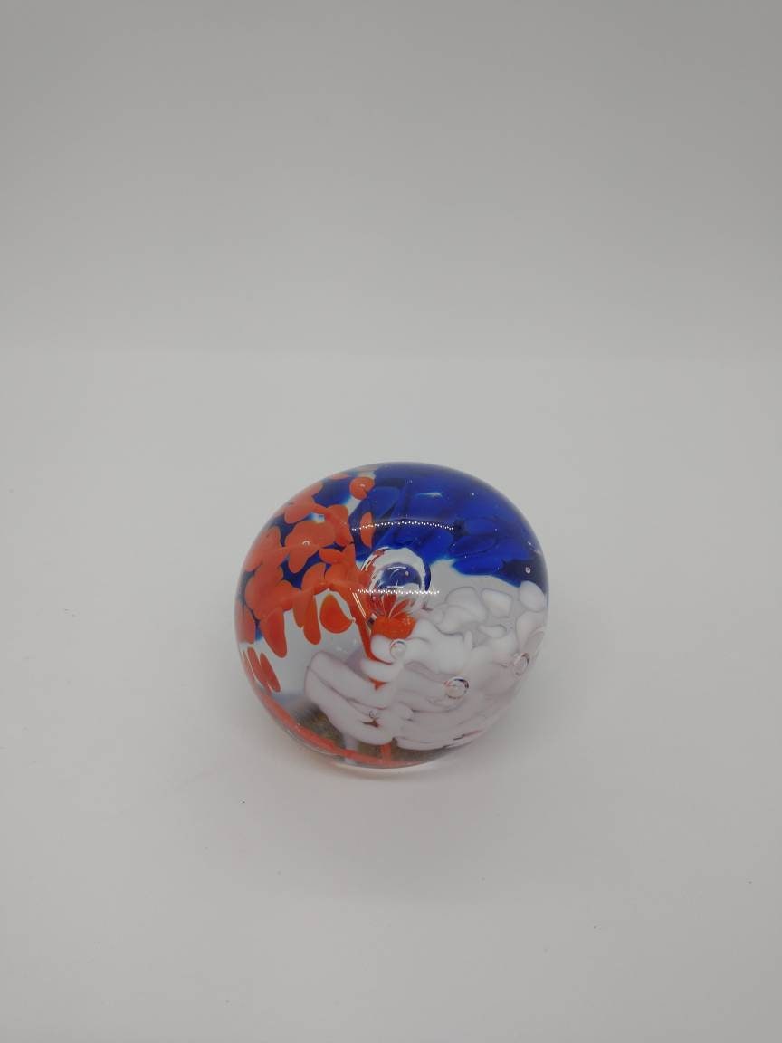Small Glass Paperweight Hand Blown Glass Ornament decoration home decor gift idea red white blue