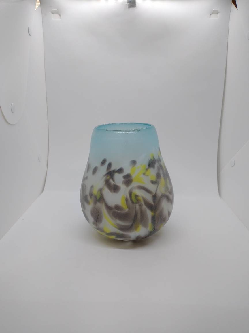 Frosted Glass Vase home decor small glass vases hand blown large blue glass jar