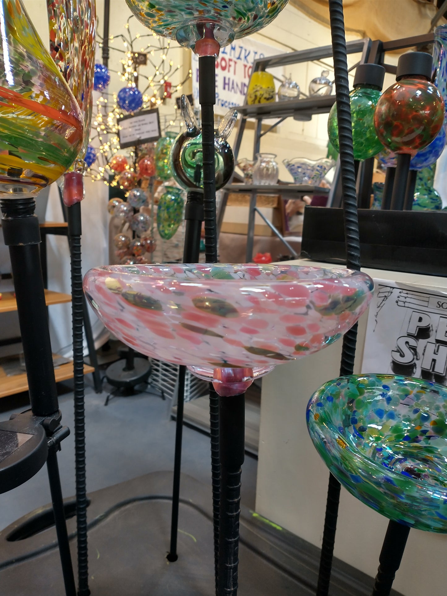 Bird Bath minis Glass garden bird bath minis garden ornaments yard art hand blown glass oriole feeder seed holder bee water
