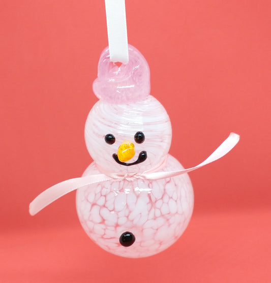 PINK Glass Snowman ornament frosty the snowman glass snowmen Hand Blown Glass Snowmen Decorative winter snowman Christmas snow decorative
