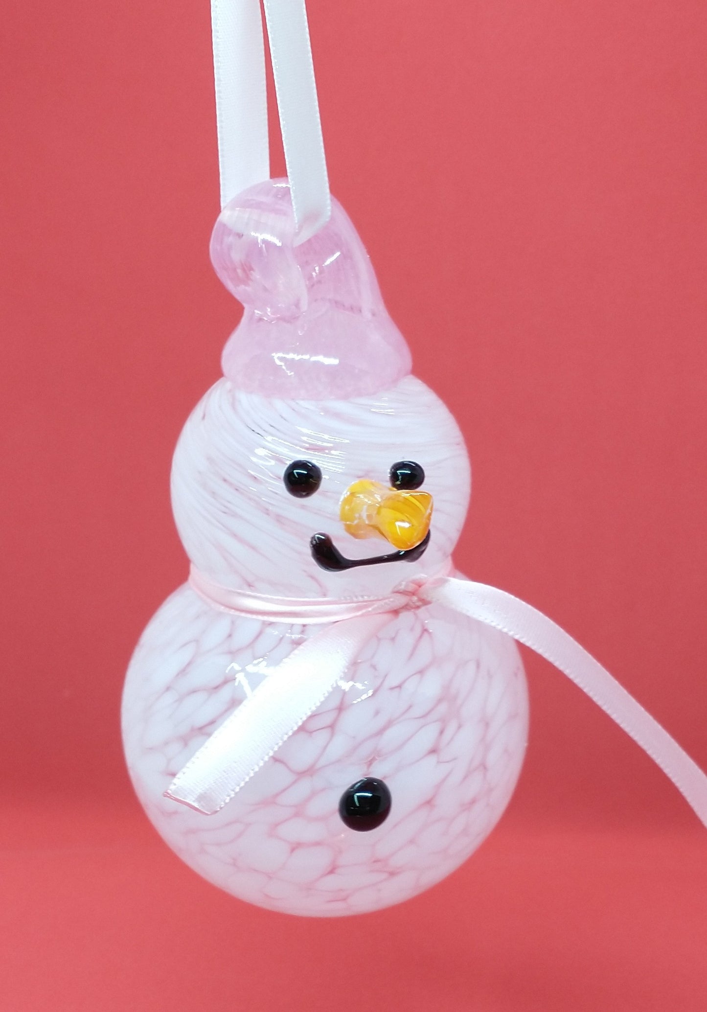 PINK Glass Snowman ornament frosty the snowman glass snowmen Hand Blown Glass Snowmen Decorative winter snowman Christmas snow decorative
