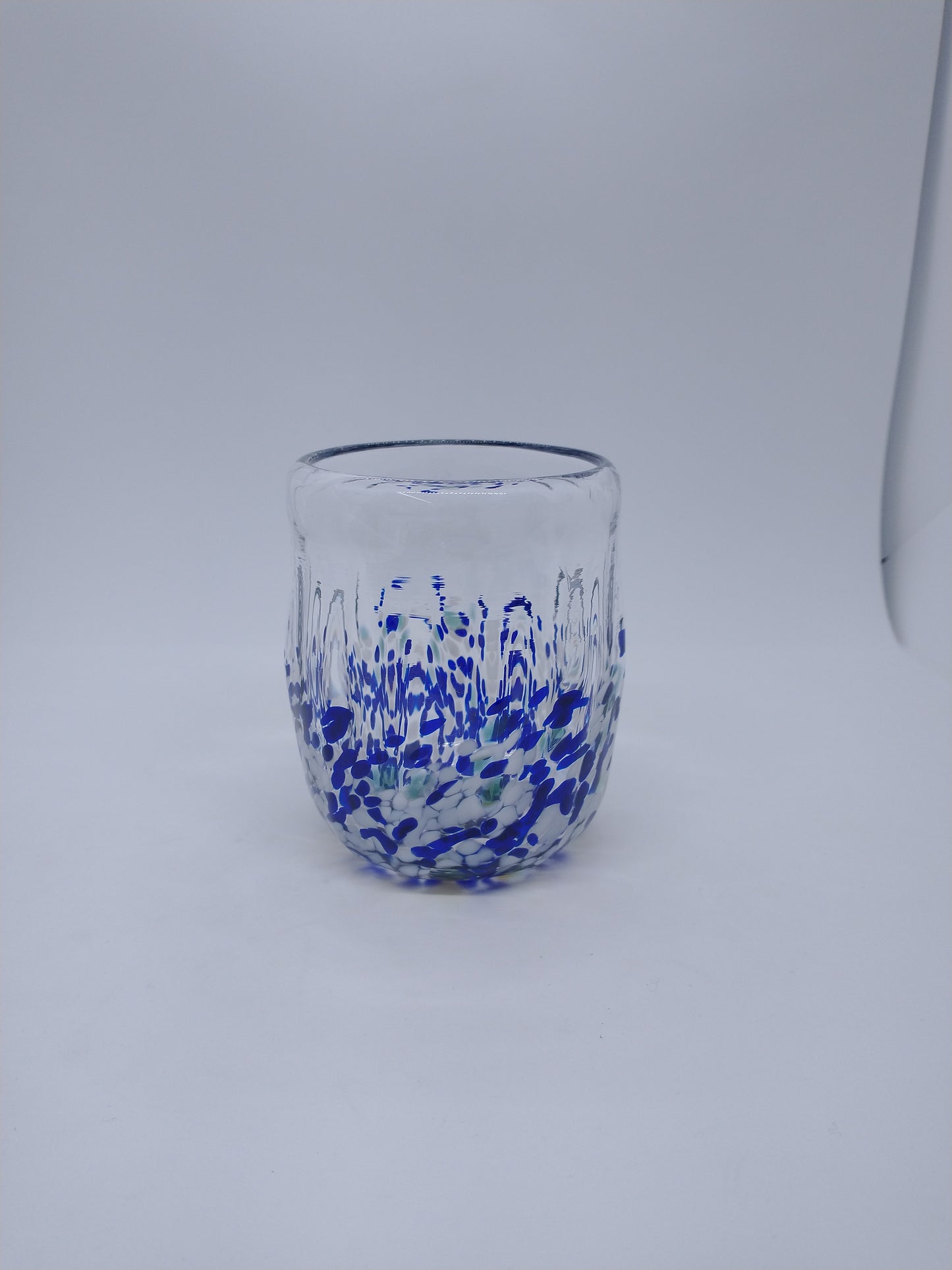 Blue Stemless Wine Glasses. Hand Blown Cocktail Drinking Glass