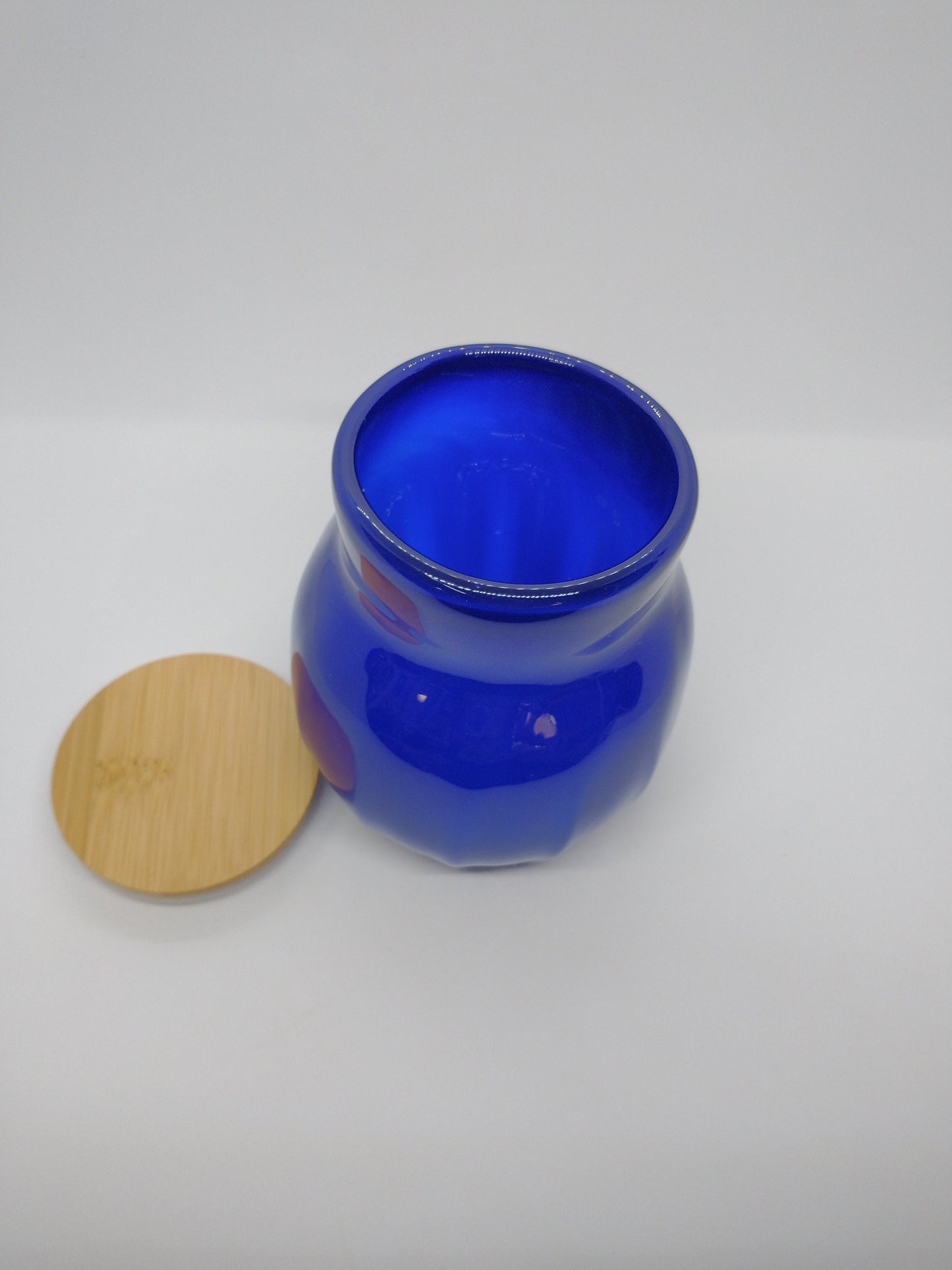 Blue Glass Jar with Lid Hand Blown Glass Kitchen Decor Sugar Jar Spice Jar Container