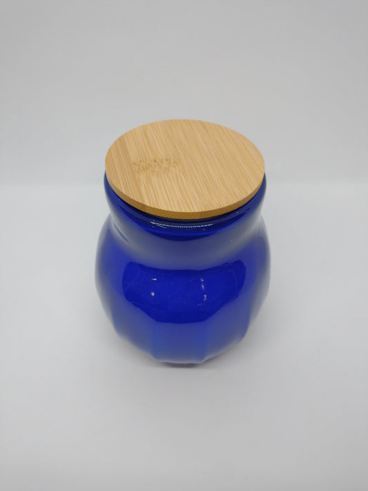 Blue Glass Jar with Lid Hand Blown Glass Kitchen Decor Sugar Jar Spice Jar Container