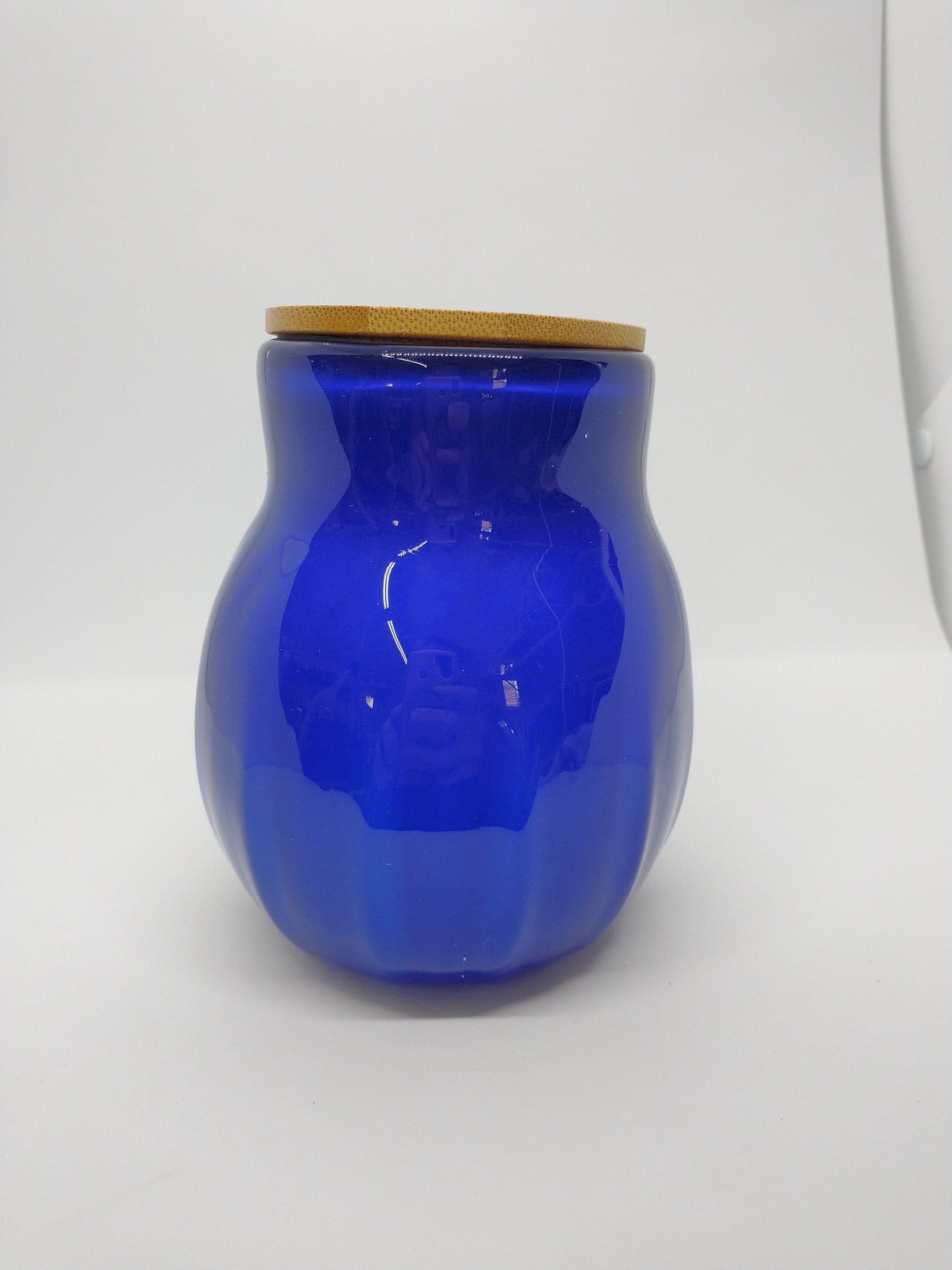 Blue Glass Jar with Lid Hand Blown Glass Kitchen Decor Sugar Jar Spice Jar Container