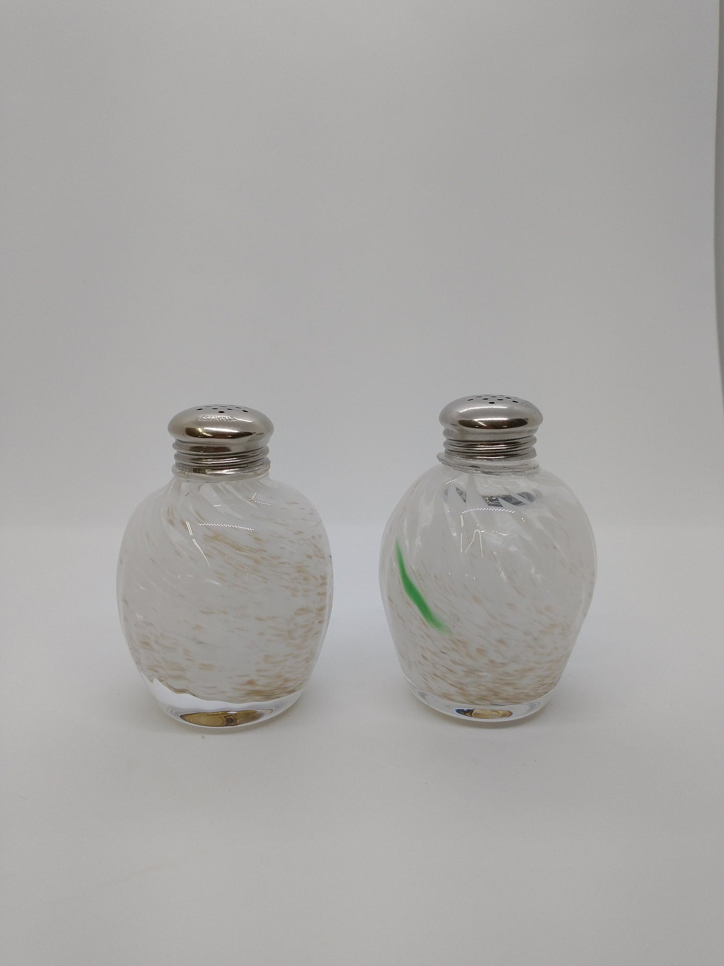 White Glass Salt and Pepper Shakers Glass Hand Blown Kitchen Dining room Decor Cooking