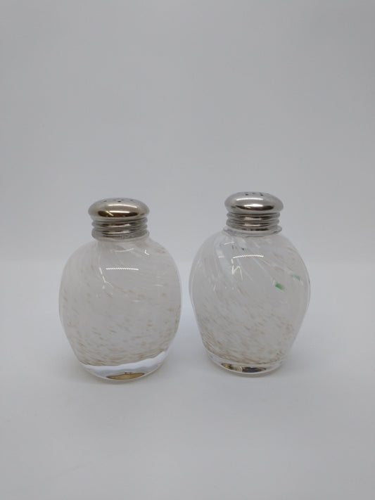 White Glass Salt and Pepper Shakers Glass Hand Blown Kitchen Dining room Decor Cooking