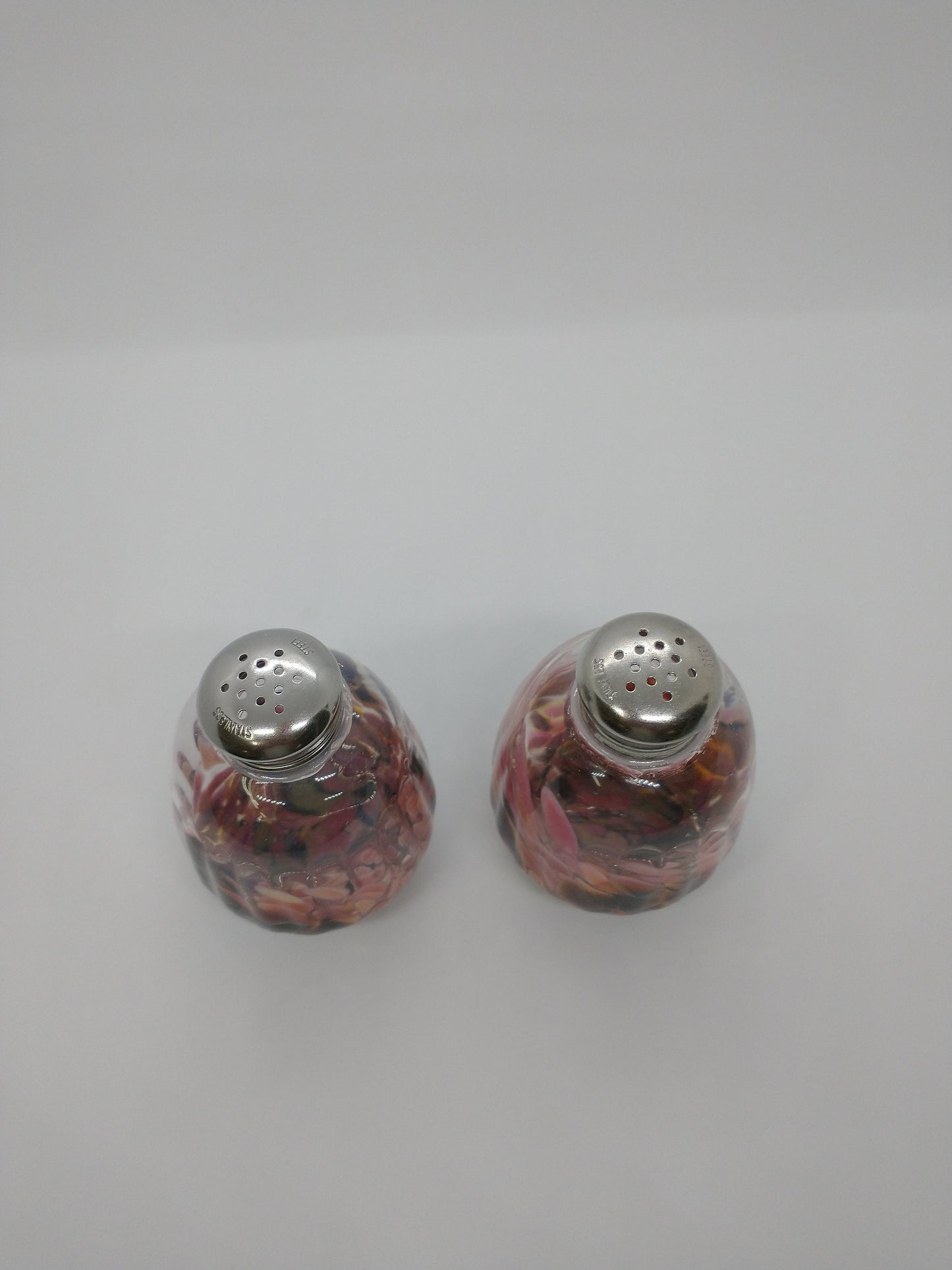 Pink salt and pepper shakers Pink Kitchen Decor Dining Hand Blown Glass