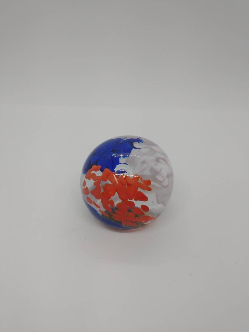Small Glass Paperweight Hand Blown Glass Ornament decoration home decor gift idea red white blue