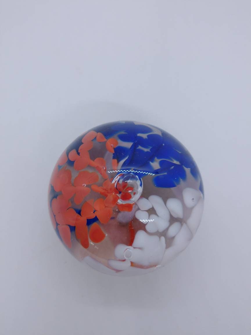 Small Glass Paperweight Hand Blown Glass Ornament decoration home decor gift idea red white blue