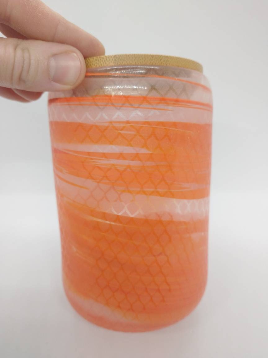 Orange Glass Jar with Lid Mason Jar Spice Jar sealable red kitchen Jar Hand Blown Glass