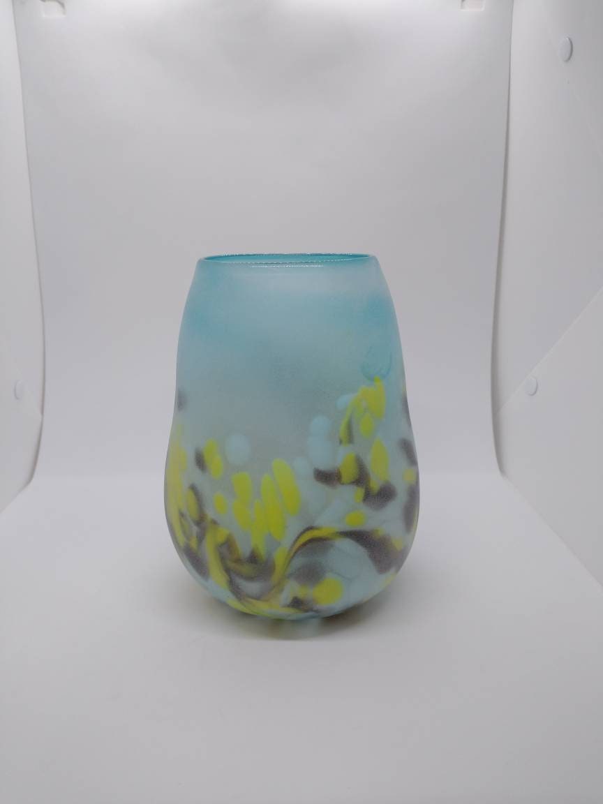 Frosted Glass Vase home decor small glass vases hand blown large blue glass jar
