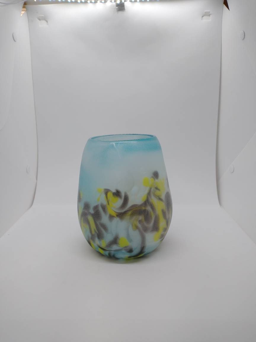 Frosted Glass Vase home decor small glass vases hand blown large blue glass jar