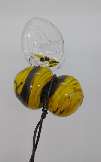 Glass Bees TWO Mini Planter Bees bumble bees small glass bees honey bees hand blown glass figurines glass planter decoration garden plants
