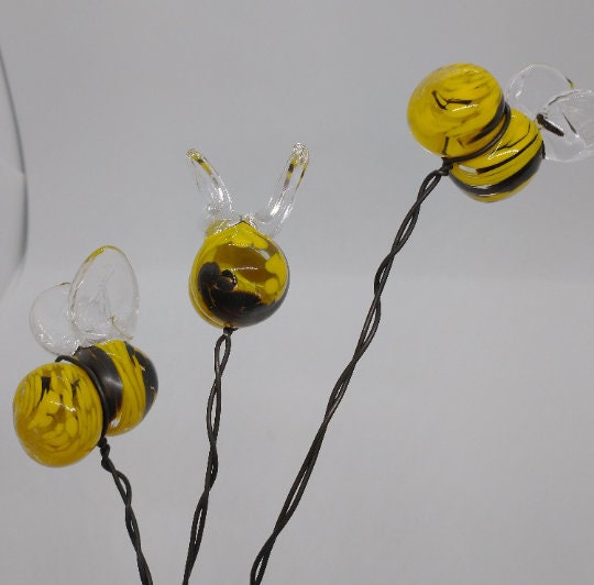 Glass Bee SINGLE Mini Planter Bees bumble bees small glass bees honey bees hand blown glass figurines glass planter decoration garden plants