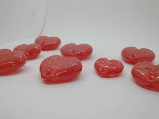 Glass hearts TWO mini glass hearts glass heart valentines day