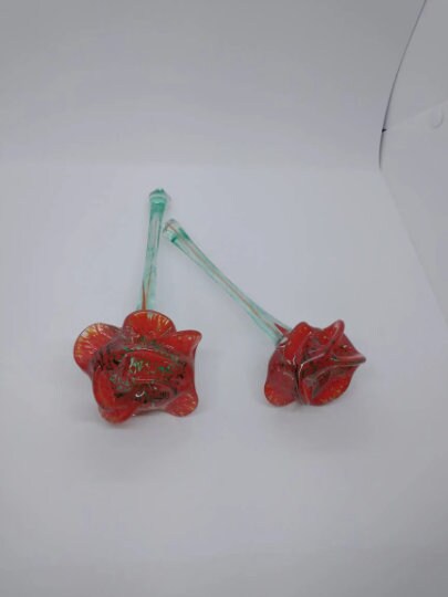 Glass roses TWO glass Roses glass roses valentines day roses red roses hand blown glass
