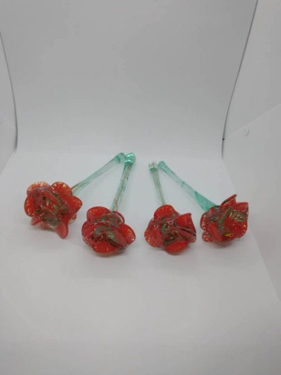 Glass roses TWO glass Roses glass roses valentines day roses red roses hand blown glass