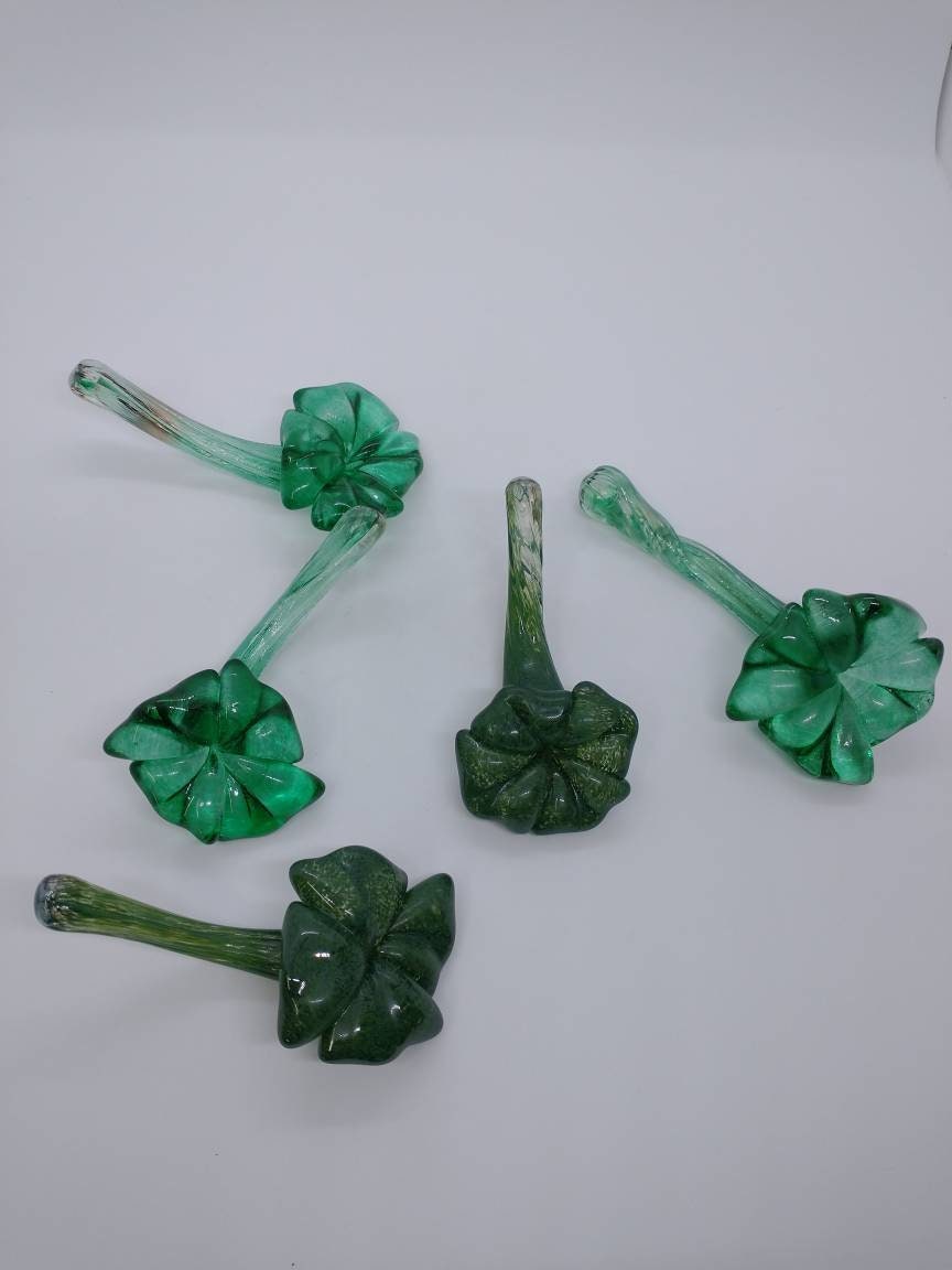 Glass clover TWO St Patrick's Day Four Leaf Clover Good Luck Charm Hand Blown Glass Shamrocks choose shamrocks Once ordered, you choose